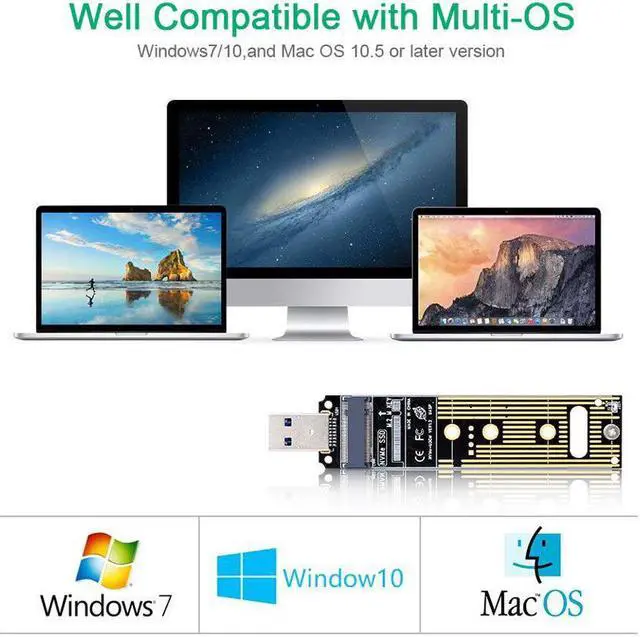 Alt view image 6 of 7 - NVME to USB Adapter, M.2 SSD to Type A Card, No Cable Need, High Performance 10 Gbps USB 3.1 Gen 2 Bridge Chip, Use as Portable SSD, USB to M2 SSD Key M, Support Windows XP 7 8 10, MAC OS