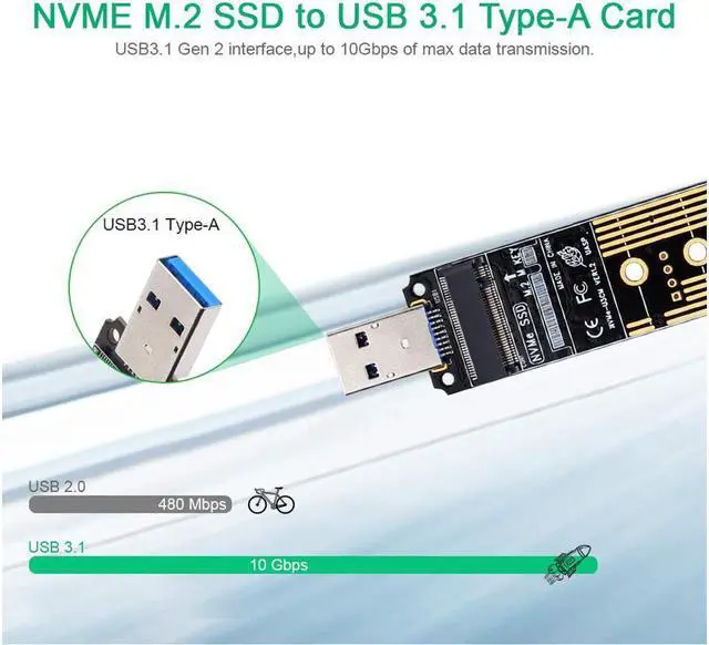 Alt view image 3 of 7 - NVME to USB Adapter, M.2 SSD to Type A Card, No Cable Need, High Performance 10 Gbps USB 3.1 Gen 2 Bridge Chip, Use as Portable SSD, USB to M2 SSD Key M, Support Windows XP 7 8 10, MAC OS