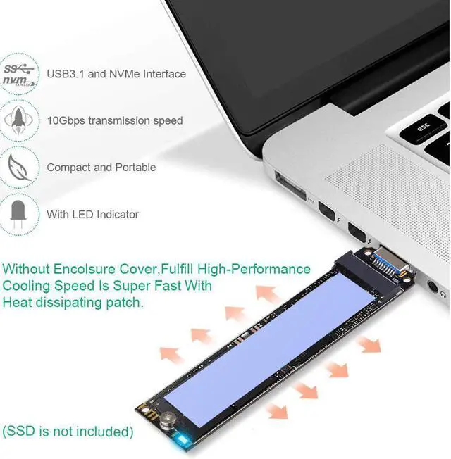 Alt view image 5 of 7 - NVME to USB Adapter, M.2 SSD to Type A Card, No Cable Need, High Performance 10 Gbps USB 3.1 Gen 2 Bridge Chip, Use as Portable SSD, USB to M2 SSD Key M, Support Windows XP 7 8 10, MAC OS