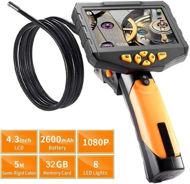 Main image of Industrial Endoscope Werleo 1080P Full HD 4.3 inch LCD Digital Inspection Camera with 5M Semi-Rigid Tube 2600mAh Battery 32GB Memory DVR Waterproof Borescope Snake Camera