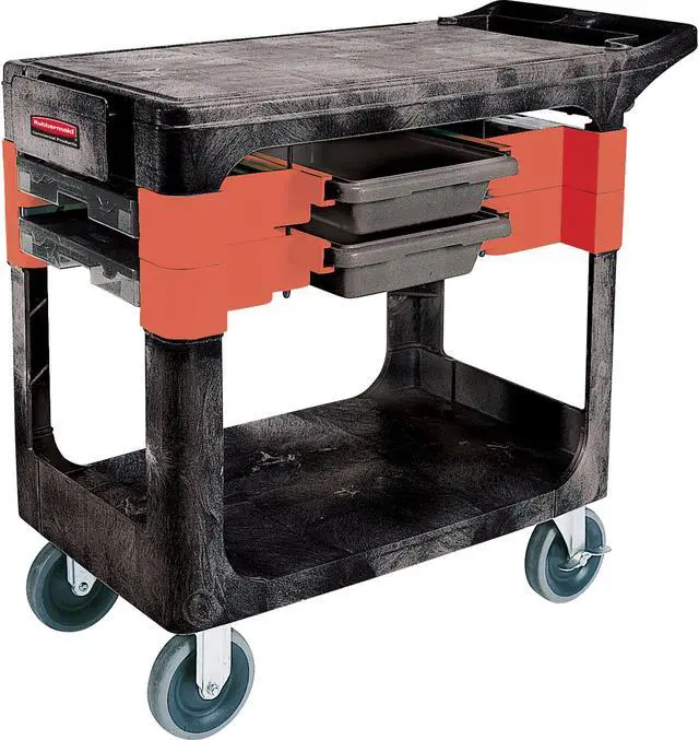 Alt view image 2 of 12 - RUBBERMAID FG618000BLA Trade Cart/Service Bench,38 In. L,Black