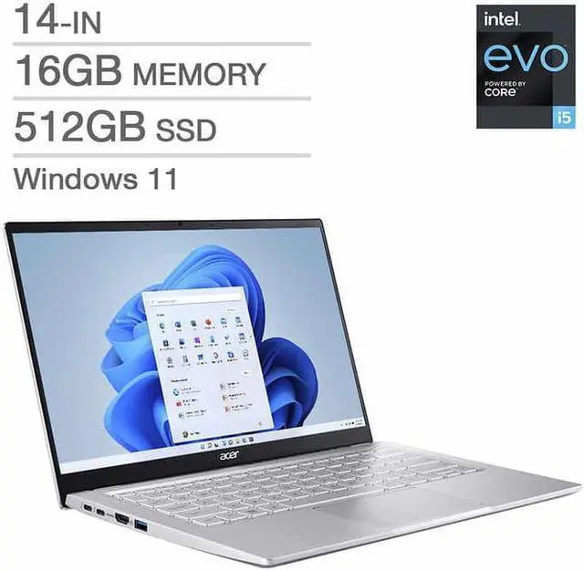 Main image of Acer Swift 3 Ultra Thin & Light - 14" FHD Intel Core I5-1240P 12 Core, 16GB DDR4 RAM, 512GB SSD, Intel Iris XE OnBoard Graphic, Finger Scanner, Silver, W11Home, 1 Year Manufacturer Warranty