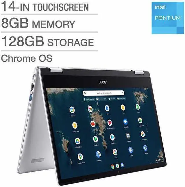 Main image of Acer 14" HD Touchscreen SPIN Chromebook - Intel Pentium Silver N6000, 8G DDR4X RAM, 128G Flash Drive, MiscroSD Card Reader, Chrome OS - 1 Year Acer Warranty