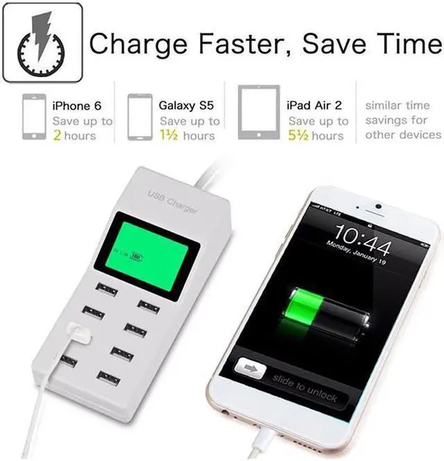 Alt view image 2 of 5 - 8 Port USB Wall Charger Charging Station Socket LED HUB Adapter for Mobile Phone Smartphone Tablets Travel Office Home Digital