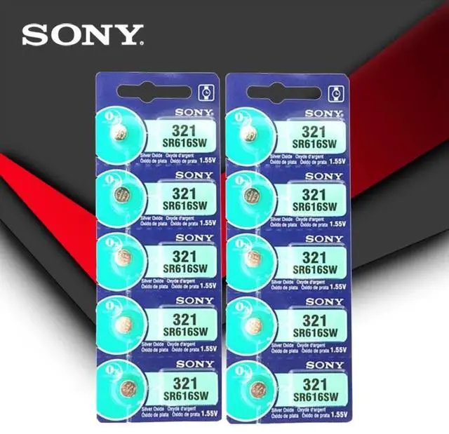 Main image of 10pc Sony 321 SR616SW 1.55V Silver Oxide Watch Battery SR616SW 321 Button Coin Cell MADE IN JAPAN