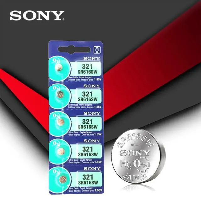 Main image of 5pc Sony 321 SR616SW 1.55V Silver Oxide Watch Battery SR616SW 321 Button Coin Cell MADE IN JAPAN
