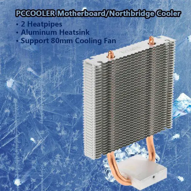 Alt view image 2 of 5 - Northbridge Cooler 2 Heatpipes Radiator Aluminum Heatsink Southbridge Support 80mm Cooling Fan for Desktop