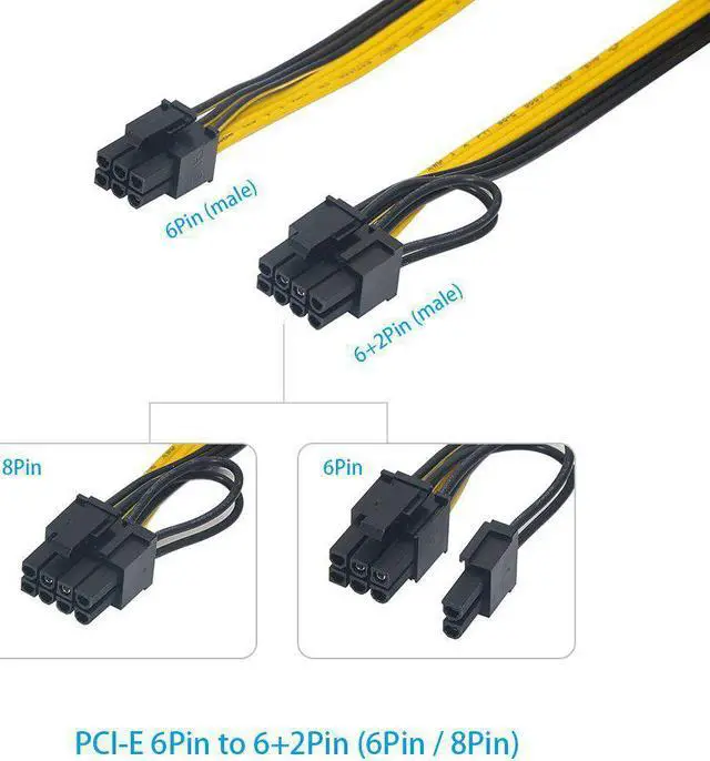 Alt view image 3 of 6 - 6 Pcs 6 Pin PCI-e To 8 Pin (6+2) PCI-e (Male To Male) GPU Power Cable 50cm For Graphic Cards Mining HP Server Breakout Board