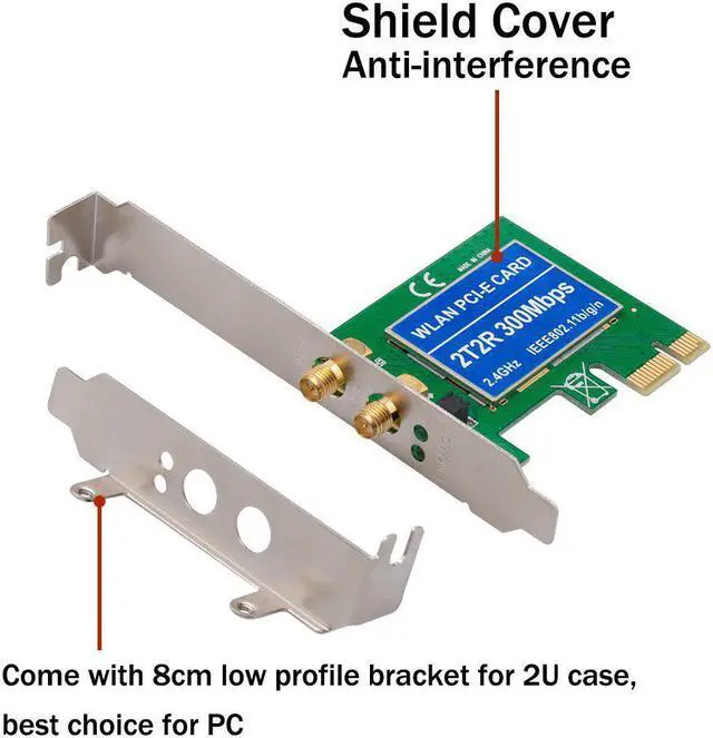 Alt view image 3 of 3 - PCIe Wireless 300Mbps Internal PCIe WiFi Card PCI Express Network Card For PC Desktop 2.4 GHz Dual Antenna 2T2R PCI-e WLAN Card