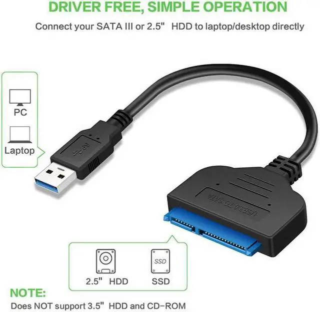 Alt view image 2 of 8 - USB 3.0 To 2.5" SATA III Cable 22 Pin Hard Drive Adapter Cable UASP-SATA To USB3.0 Converter Up To 6 Gbps For External SSD HDD