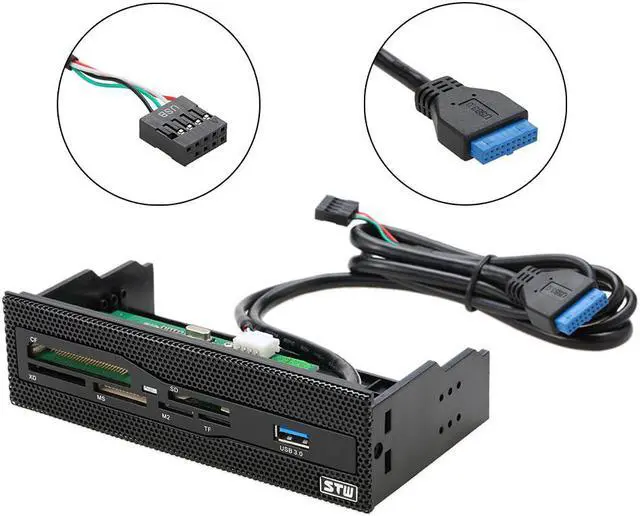 Alt view image 2 of 5 - 5.25" Internal Card Reader Media Multi-Function Dashboard PC Front Panel USB 3.0 Support CF XD MS M2 TF SD Card Reader Smart