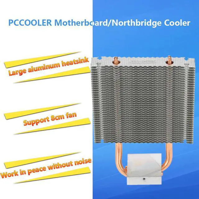 Alt view image 4 of 5 - Northbridge Cooler 2 Heatpipes Radiator Aluminum Heatsink Southbridge Support 80mm Cooling Fan for Desktop