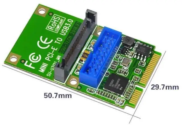 Alt view image 2 of 6 - Mini Pci-E To Usb3.0 Adapter Card Mini Pcie To19-Pin 20Pin Usb 3.0 Expansion Card With 15Pin Sata Power Ports For Desktop Pc