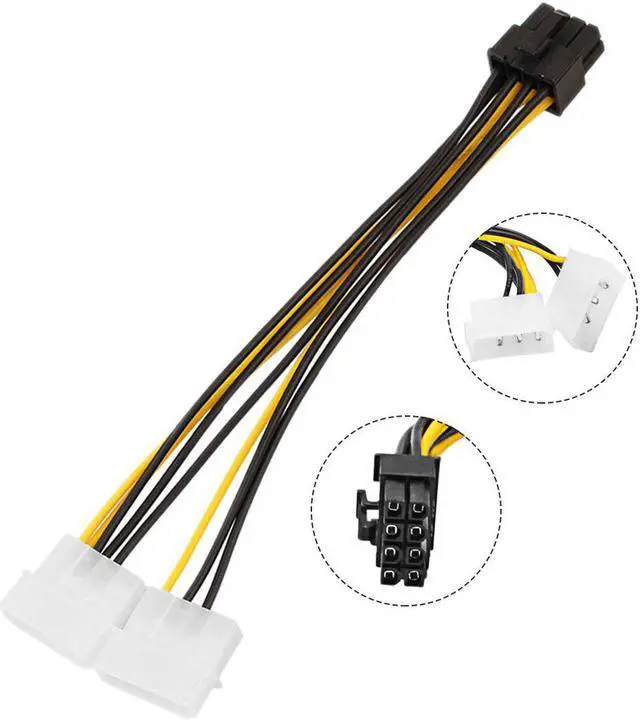 Alt view image 4 of 6 - 6 inch 8 Pin PCI Express Male To Dual LP4 4Pin Molex IDE Power Cable Adapter Express Video Card 20cm