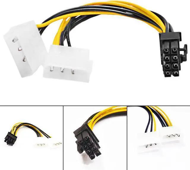 Alt view image 2 of 6 - 6 inch 8 Pin PCI Express Male To Dual LP4 4Pin Molex IDE Power Cable Adapter Express Video Card 20cm