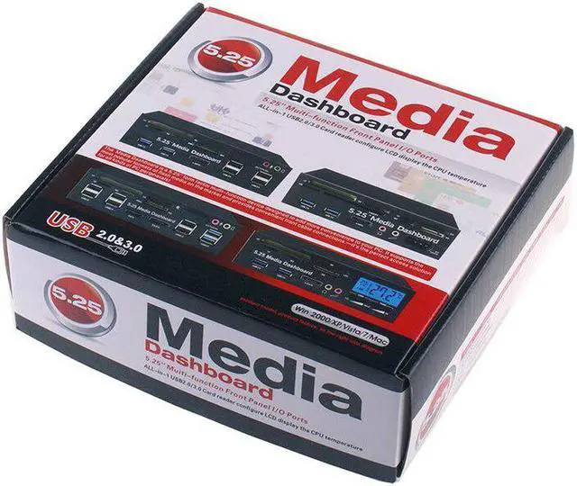 Alt view image 4 of 5 - 5.25 inch Media Dashboard Card Reader USB 2.0/3.0 20 pin e-SATA SATA Front Panel For PC Desktop