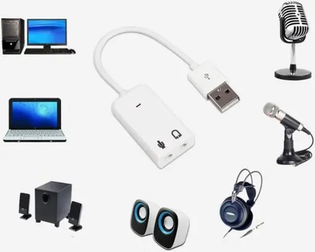 Alt view image 2 of 6 - White 3D 2.0 Virtual 7.1 Channel External USB Audio Sound Card Adapter Sound Cards For Laptop PC Mac With Cable