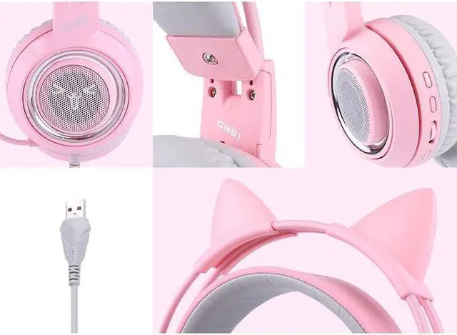 Alt view image 5 of 6 - SOMIC G951 Pink Cat Headphones Virtual 7.1 Noise Cancelling Gaming Headphone Vibration Led Usb Headset Girl Headsets For Pc