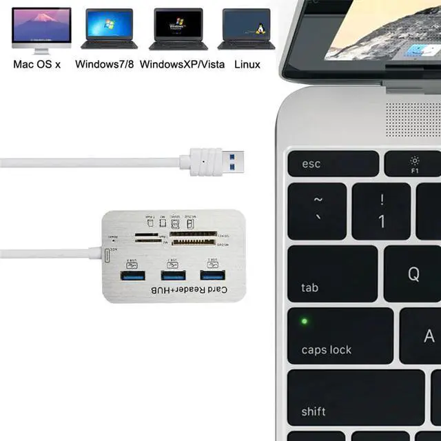 Alt view image 2 of 5 - 3 Port Aluminum USB 3.1 Hub With MS SD M2 TF Multi-In-1 Card Reader Portable New Futural Digital jiu12