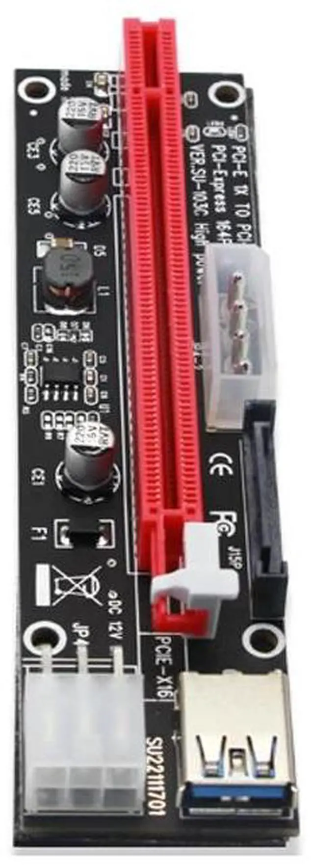 Alt view image 2 of 6 - 4pin 6pin SATA Power PCI Express 16X Slot Riser Card USB 3.0 PCI-E PCI-Express 1x to 16x PCIE Riser for Bitcoin BTC Miner Mining