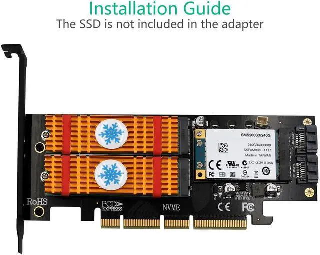 Alt view image 6 of 6 - M.2 NVMe PCI Express 3.0 X16 Adapter PCIE to M2 Adapter M Key B Key mSATA 3in1 NVME AHCI M.2 NGFF SSD mSATA Converter Riser Card