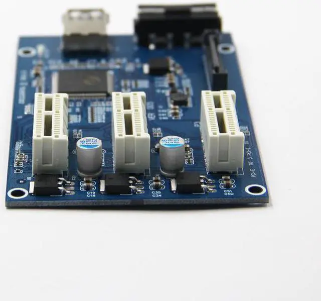 Alt view image 4 of 5 - 3 in 1 PCI Express PCI E 1X slots Riser Card PCI-E 1 to 3 Expansion Adapter 2 Layer PCB Board + 60cm USB 3.0 Cable for Mining