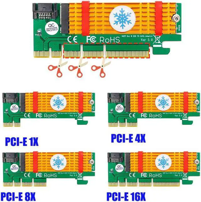 Alt view image 4 of 6 - PCI Express to M.2 NGFF SSD Adapter Raiser SATA-Bus M2 SSD B Key PCIE Slot Heatsink SATA Cable for 2230-2280 Size m.2 FULL SPEED