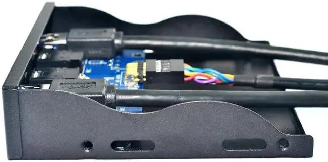 Alt view image 5 of 6 - 3.5" Floppy Bay 19Pin to USB 3.0 Hub HD Audio Earphone Mic Connector 2Port USB3.0 PC Front Panel Bracket with Cable for Computer