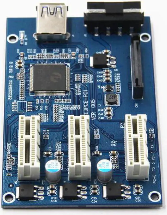 Alt view image 5 of 5 - 3 in 1 PCI Express PCI E 1X slots Riser Card PCI-E 1 to 3 Expansion Adapter 2 Layer PCB Board + 60cm USB 3.0 Cable for Mining