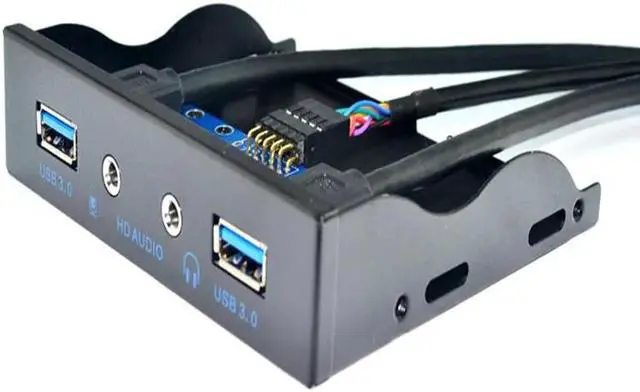 Alt view image 2 of 6 - 3.5" Floppy Bay 19Pin to USB 3.0 Hub HD Audio Earphone Mic Connector 2Port USB3.0 PC Front Panel Bracket with Cable for Computer