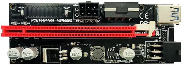 Alt view image 2 of 6 - 10PCS 009S PCIE PCI-E 1x to 16x PCI Express Riser Card Molex 6pin Power Supply Adapter SATA to USB 3.0 Cable for BTC ETH Mining
