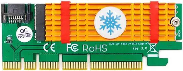 Alt view image 3 of 6 - PCI Express to M.2 NGFF SSD Adapter Raiser SATA-Bus M2 SSD B Key PCIE Slot Heatsink SATA Cable for 2230-2280 Size m.2 FULL SPEED