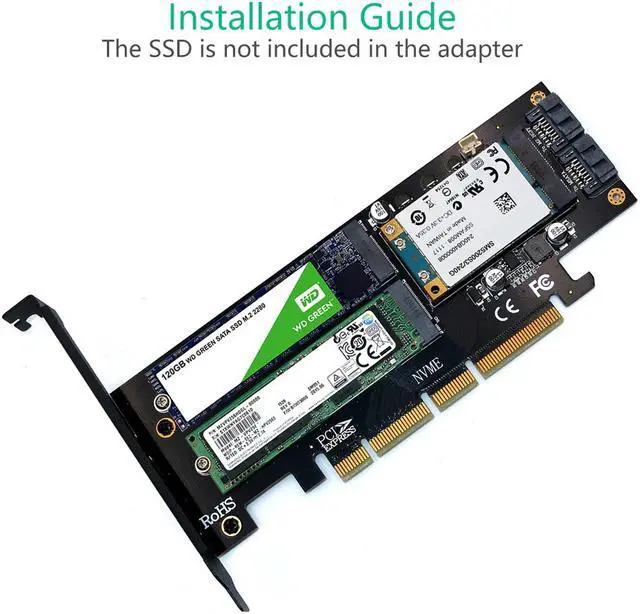 Alt view image 5 of 6 - Add On Cards M.2 NVME NGFF mSATA Riser PCIE to M2 Adapter with Gold M.2 Heatsink SSD Cooling PCI Express X4/X8/X16 Raiser