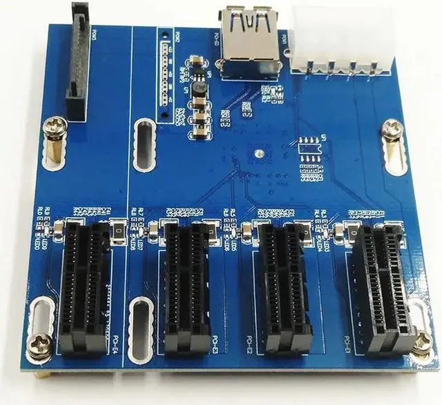 Alt view image 2 of 4 - PCI-E to PCIe Riser Card Adapter 4-port PCI-Express 1X Slot Expansion Card with SATA 15pin & 4pin Power Supply + USB 3.0 Cable