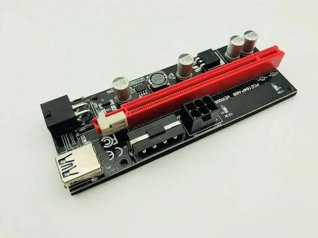 Alt view image 5 of 5 - 009S PCIE RISER 6PIN 16X Adapter with 2 LEDs Express Card Sata Power Cable and 60cm USB 3.0 Cable for BTC Miner Antminer Mining