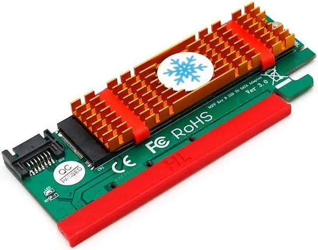 Alt view image 2 of 6 - PCI Express to M.2 NGFF SSD Adapter Raiser SATA-Bus M2 SSD B Key PCIE Slot Heatsink SATA Cable for 2230-2280 Size m.2 FULL SPEED