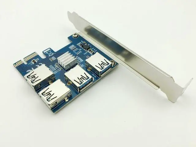 Alt view image 5 of 6 - PCI-E 1X to 4 PCI-E 16X Slots Riser Card External Adapter PCI-E 1 to 4 Port Card Multiplier Riser Card for Bitcoin Miner Machine