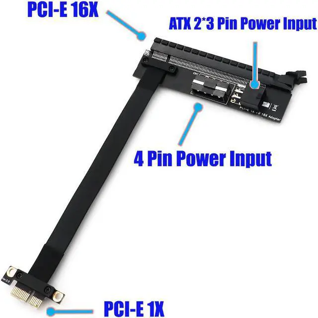 Alt view image 2 of 6 - PCI-E 1X 16X Flexible Extension PCI Express 1 to 16 X Adapter PCI-E Extender Riser with 4Pin ATX 6Pin Power Connector for Mining