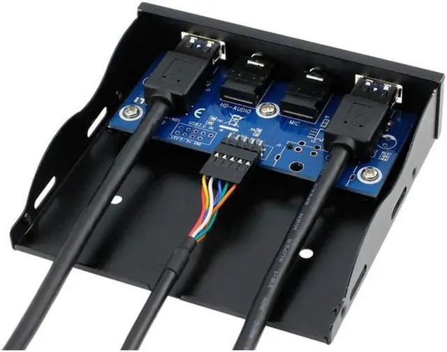 Alt view image 2 of 5 - 2 Port USB 3.0 Hub Splitter HD Audio 3.5mm Earphone Jack Mic Interface Front Panel Bracket Adapter for PC 20 Pin 3.5" Floppy Bay