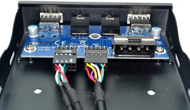 Alt view image 4 of 5 - High Speed 9in to 2 Ports USB 2.0 Hub USB2.0 Front Panel + HD Audio Connector Optical Drive for PC Desktop 3.5 Inch Floppy Bay