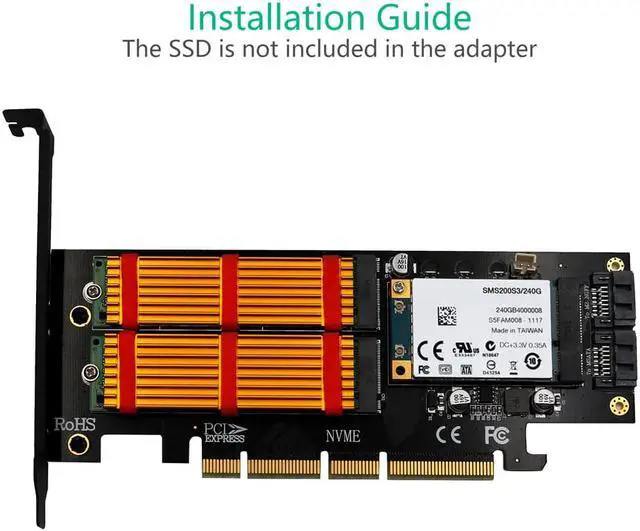 Alt view image 6 of 6 - BTBcoin Add On Card M.2 NVME NGFF mSATA Riser PCIE to M2 Adapter with Gold M.2 Heatsink SSD Cooling PCI Express X4/X8/X16 Raiser