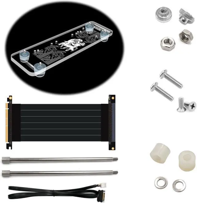 Alt view image 6 of 6 - Graphics Card Bracket RGB LED Light with PCI-E 3.0 16X Riser Cable External Built-in Kickstand Mounting Bracket for DIY ATX Case