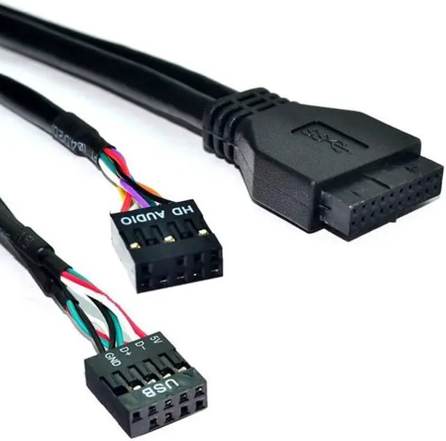 Alt view image 5 of 5 - High Speed 9in to 2 Ports USB 2.0 Hub USB2.0 Front Panel + HD Audio Connector Optical Drive for PC Desktop 3.5 Inch Floppy Bay