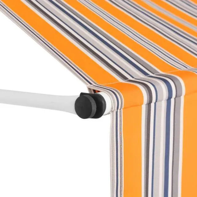 Alt view image 3 of 14 - vidaXL Retractable Awning Patio Folding Arm Awning 59" Yellow and Blue Stripes