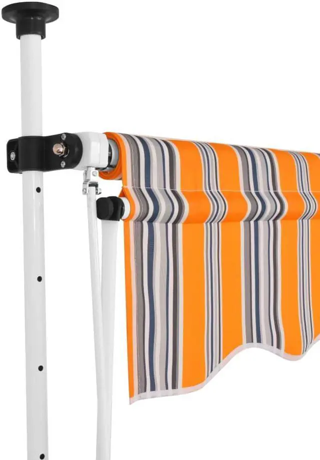 Alt view image 2 of 14 - vidaXL Retractable Awning Patio Folding Arm Awning 59" Yellow and Blue Stripes