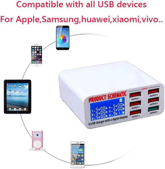 Alt view image 3 of 5 - USB Charger Portable Multi USB Port Rapid Charger 6 Port USB Socket Fast Charger with LCD Display for Smart Mobile Phone