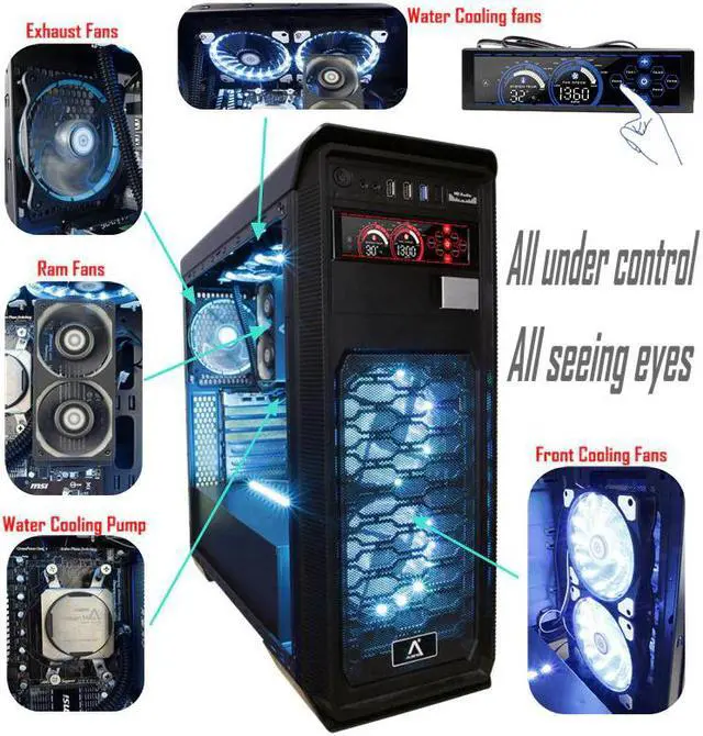 Alt view image 5 of 5 - a-100L(R) Fan Controller for PC Fan Speed Adjust 6 Channels Water Cooling Fans / CPU Fan Control Panel LCD  Screen