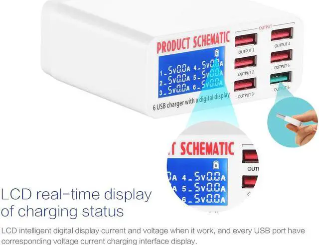 Alt view image 4 of 5 - USB Charger Portable Multi USB Port Rapid Charger 6 Port USB Socket Fast Charger with LCD Display for Smart Mobile Phone