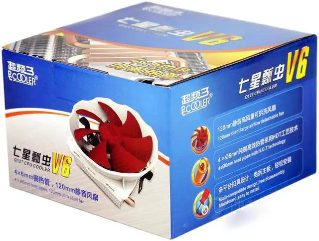 Alt view image 5 of 5 - V6 CPU Cooler 4 Copper Heatpipes for AMD Intel 775 1150 1151 1155 1156 PC Fan CPU radiator 120mm 4pin cooling quiet