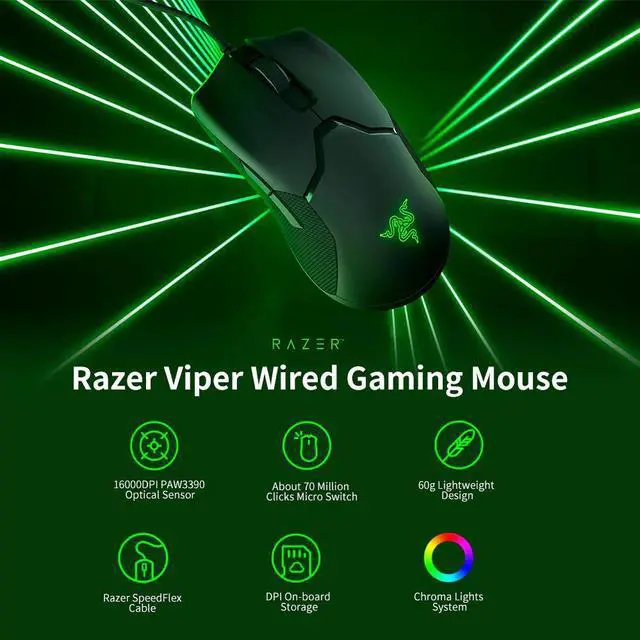 Alt view image 2 of 5 - Viper Wired Gaming Mouse 16000DPI RGB Computer Mice PAW3390 Optical Sensor 60g Lightweight SpeedFlex Cable DPI for PC